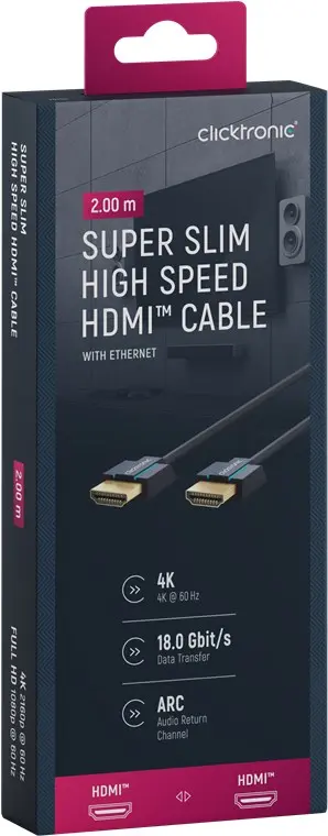CLICKTRONIC Kabel HDMI 2.0 4K 60Hz Slim 2m