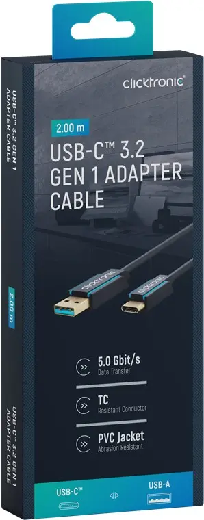 CLICKTRONIC Kabel USB - USB-C 3.2 Gen1 5Gb/s 2m