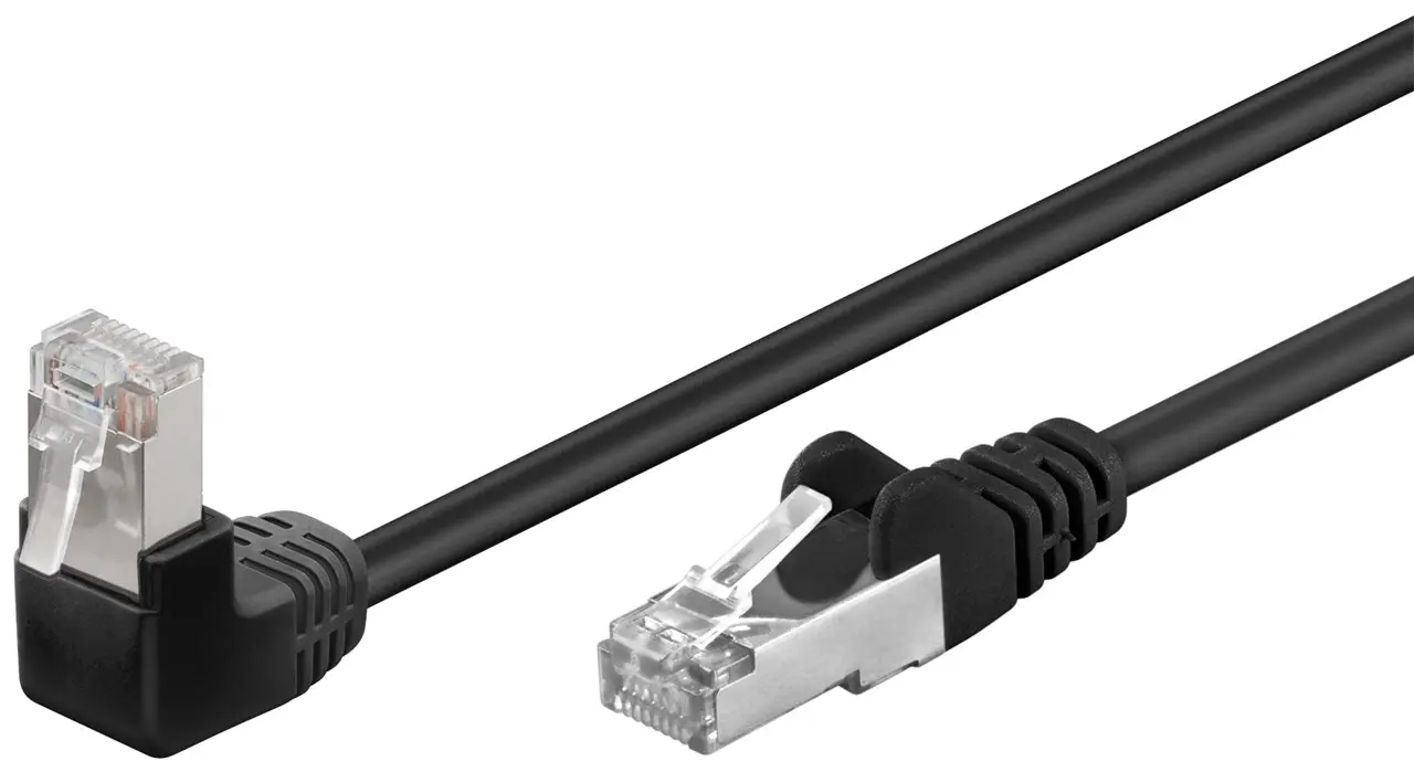 Kabel LAN Patchcord CAT 5e F/UTP CZARNY KĄTOWY 1x90st. 10m