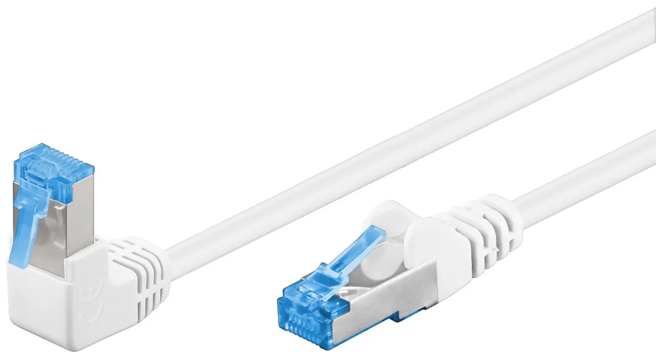 Kabel LAN Patchcord CAT 6A S/FTP KĄTOWY 1x90 biały 0,25m
