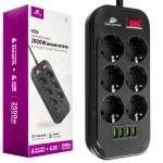 Spacetronik SR-204 6x AC power strip with 4x USB 3.4A Auto-id charger