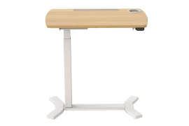 Breakfast table for bed with electrically adjustable height Spacetronik BUDDY-E, white frame, light wood top