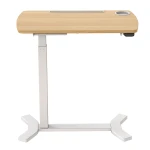 Breakfast table for bed with electrically adjustable height Spacetronik BUDDY-E, white frame, light wood top