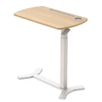 Table with gas-adjustable height for the Spacetronik BUDDY-G bed, white frame, light wood top